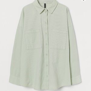 H&M Oversized Corduroy Shirt in Mint Green